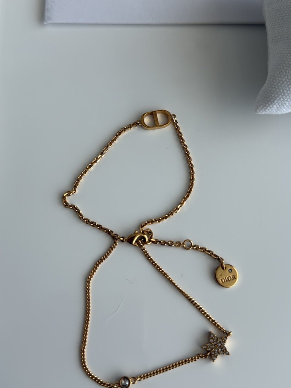 Dior Gold Star & Logo Dangling Chain Bracelet